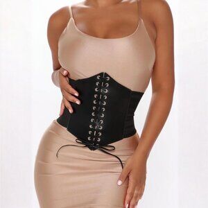 Fashion Nova ✦ Black Corset Stretch Belt ✦ Lace-Up Waist Cincher OS NWT